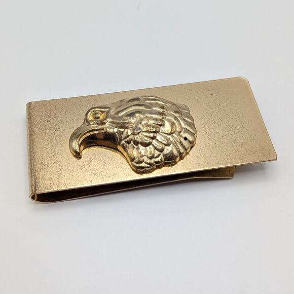 Gold Tone 3D Eagle Emblem Rectangular Money Clip Wallet Patriotic USA - Picture 1 of 4